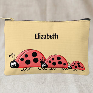 Kids cute ladybugs add a name red peach accessory pouch