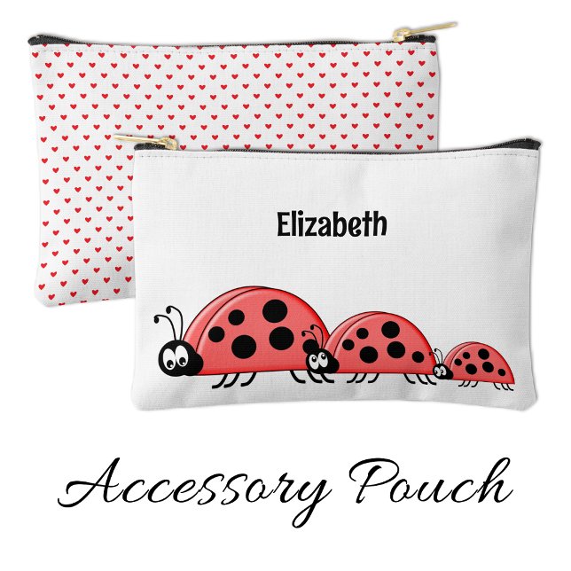 Kids cute ladybugs add a name red white accessory pouch (Creator Uploaded)