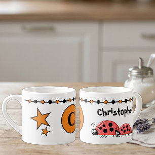Kids cute ladybugs name initial orange espresso cup