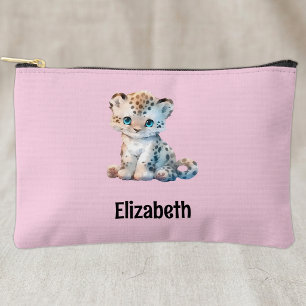 Kids cute leopard add a name pink black accessory pouch