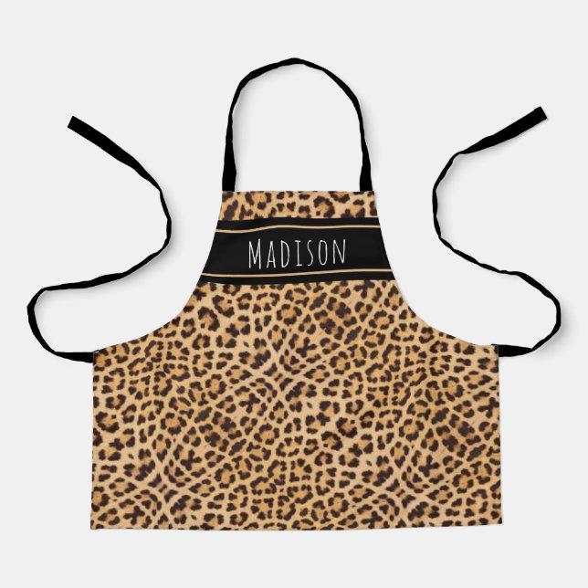Kids Cute Leopard Print Personalised Girls Apron (Front)
