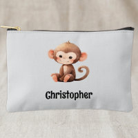 Kids cute monkey add a name grey black