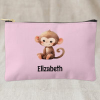 Kids cute monkey add a name pink black
