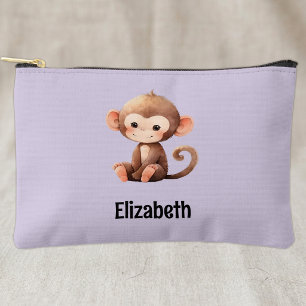 Kids cute monkey add a name purple black accessory pouch