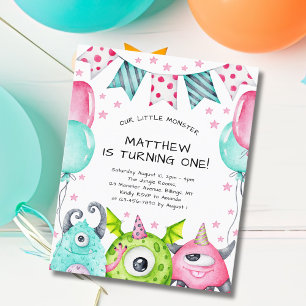 Kids Cute Monsters Birthday Party Invitation