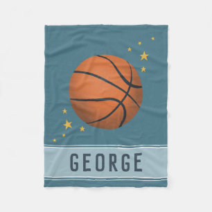 Kids Cute Navy Blue Basketball Sports Boys Fleece Blanket