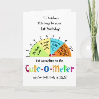 Kids Cute-O-Meter Funny 1st Birthday Greeting Card