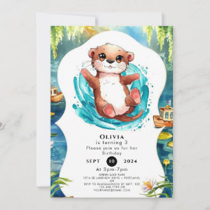 Kids Cute Otter Birthday Invitation
