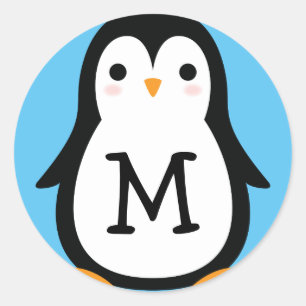 Kids Cute Penguin Monogram Envelope Seal Stickers