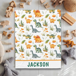 Kids Cute Personalised Dinosaur Pattern Fleece Blanket