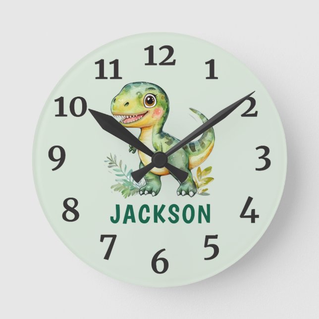 Kids Cute Personalised Dinosaur Room Clock (Front)