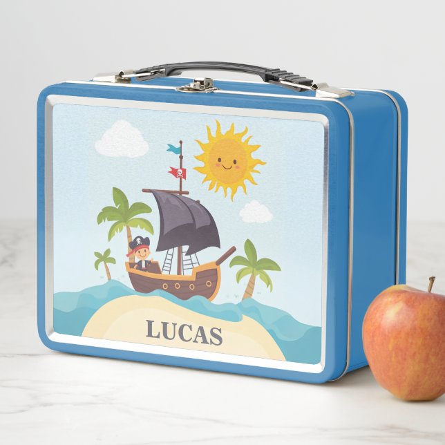 Kids Cute Personalized Pirate Ship Metal Lunch Box (In Situ)