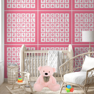 Kids Cute Pink Alphabet and Number Pattern Wallpaper