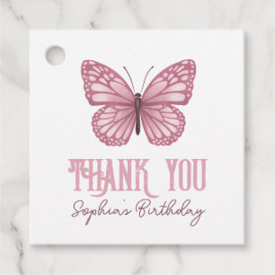 Kids Cute Pink Butterfly Birthday Thank You Girls Favour Tags