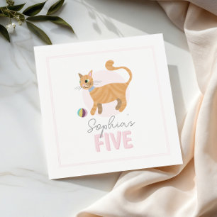 Kids Cute Pink Cat Girls Birthday Napkin