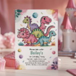 Kids Cute Pink Dinosaur 1st Birthday Party Invitation<br><div class="desc">Celebrate your little girl's 1st birthday with this adorable pastel dinosaur birthday invitation! Perfect for toddler and kids' birthday parties, this design features cute pink and purple dinosaurs, cheerful confetti, and fun party vibes — all in soft, girly colours. This invitation says "1st birthday", but you can easily change the...</div>
