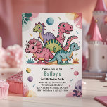 Kids Cute Pink Dinosaur 2nd Birthday Party Invitation<br><div class="desc">Celebrate your little girl's 2nd birthday with this adorable pastel dinosaur birthday invitation! Perfect for toddler and kids' birthday parties, this design features cute pink and purple dinosaurs, cheerful confetti, and fun party vibes — all in soft, girly colours. This invitation says "2nd birthday", but you can easily change the...</div>