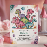 Kids Cute Pink Dinosaur 3rd Birthday Party Invitation<br><div class="desc">Celebrate your little girl's 3rd birthday with this adorable pastel dinosaur birthday invitation! Perfect for toddler and kids' birthday parties, this design features cute pink and purple dinosaurs, cheerful confetti, and fun party vibes — all in soft, girly colours. This invitation says "3rd birthday", but you can easily change the...</div>