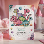 Kids Cute Pink Dinosaur 4th Birthday Party Invitation<br><div class="desc">Celebrate your little girl's 4th birthday with this adorable pastel dinosaur birthday invitation! Perfect for toddler and kids' birthday parties, this design features cute pink and purple dinosaurs, cheerful confetti, and fun party vibes — all in soft, girly colours. This invitation says "4th birthday", but you can easily change the...</div>