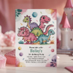 Kids Cute Pink Dinosaur 5th Birthday Party Invitation<br><div class="desc">Celebrate your little girl's 5th birthday with this adorable pastel dinosaur birthday invitation! Perfect for toddler and kids' birthday parties, this design features cute pink and purple dinosaurs, cheerful confetti, and fun party vibes — all in soft, girly colours. This invitation says "5th birthday", but you can easily change the...</div>
