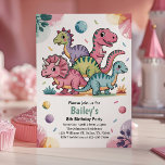 Kids Cute Pink Dinosaur 8th Birthday Party Invitation<br><div class="desc">Celebrate your little girl's 8th birthday with this adorable pastel dinosaur birthday invitation! Perfect for toddler and kids' birthday parties, this design features cute pink and purple dinosaurs, cheerful confetti, and fun party vibes — all in soft, girly colours. This invitation says "8th birthday", but you can easily change the...</div>