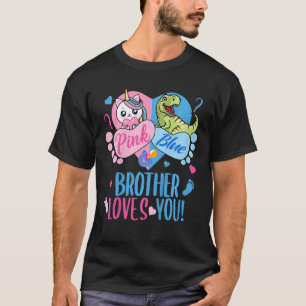 Kids Cute Pink or Blue BROTHER Loves You Dinosaur  T-Shirt