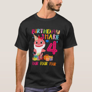 Kids Cute Pink Shark Ocean 4Th Birthday 4 Years Ol T-Shirt