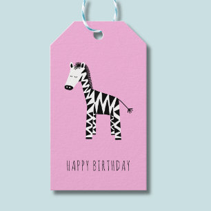 Kids cute pink zebra Happy Birthday Gift Tags