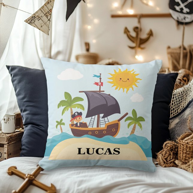 Kids Cute Pirate Ship Personalized Cushion (Creator Uploaded)