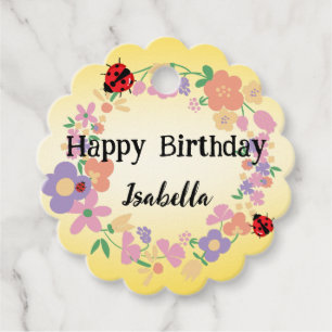 Kids Cute Polka dot Ladybug Spring Flower Birthday Favour Tags