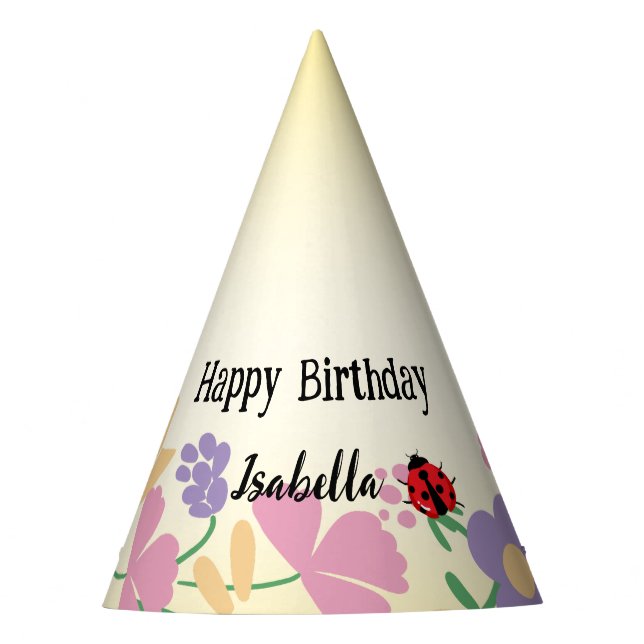 Kids Cute Polka dot Ladybug Spring Flower Birthday Party Hat (Front)