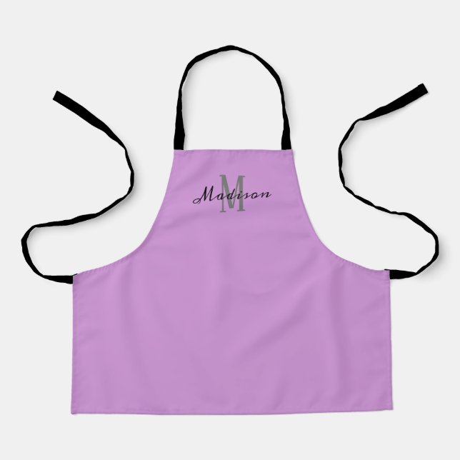 Kids Cute Purple Script Monogram Personalised Apron (Front)