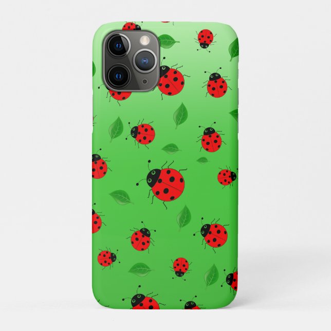 Kids Cute Red ladybug and green leave on gradient Case-Mate iPhone Case (Back)