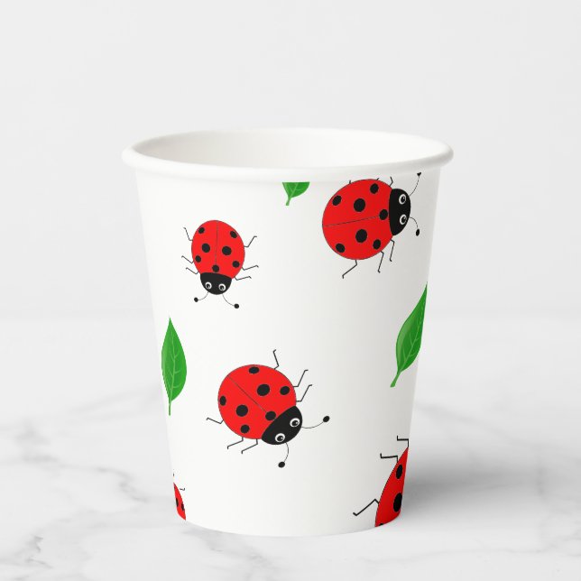Kids Cute Red ladybug and green leave pattern Paper Cups (Front)