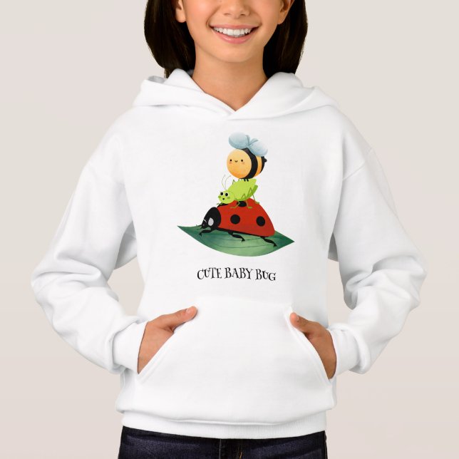 Kids Cute Red ladybug Bee bug insect on green leaf (Front)