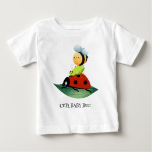 Kids Cute Red ladybug Bee bug insect on green leaf Baby T-Shirt