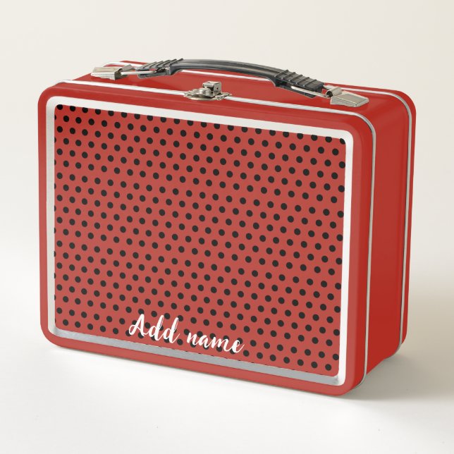 kids Cute Red Ladybug Polka dot party Pattern Metal Lunch Box (Front)