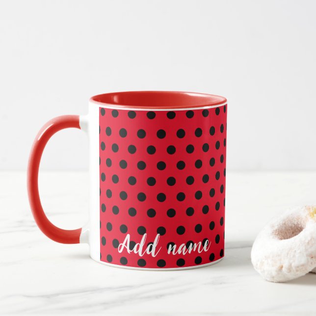 kids Cute Red Ladybug Polka dot party Pattern Mug (With Donut)