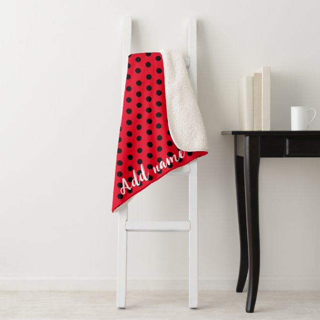 kids Cute Red Ladybug Polka dot party Pattern Sherpa Blanket (In Situ)
