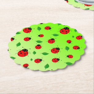 kids Cute Red Ladybug Polka dot Spring Pattern Paper Coaster