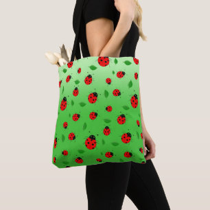 kids Cute Red  Ladybug Polka dot Spring Pattern Tote Bag