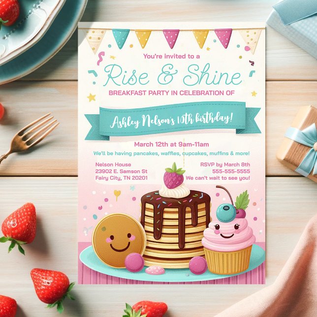 Kids Cute Rise and Shine Breakfast Birthday Party Invitation (Creator Uploaded)