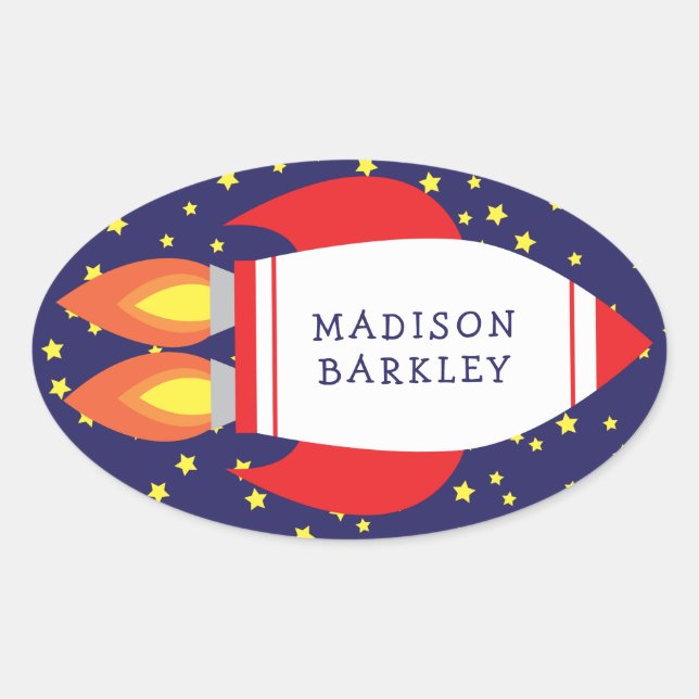 Kids Cute Rocket Ship Name Envelope Seal Stickers (Front)