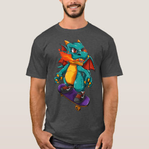 Kids Cute Skateboarding Dragon Gift For Boys T-Shirt