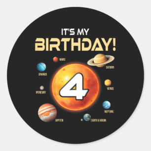 Kids Cute Solar System 4th Birthday Four Years Old Classic Round Sticker