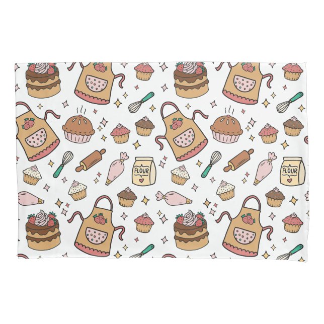 Kids Cute Strawberry Cake Baking Pattern Pillowcase (Front)