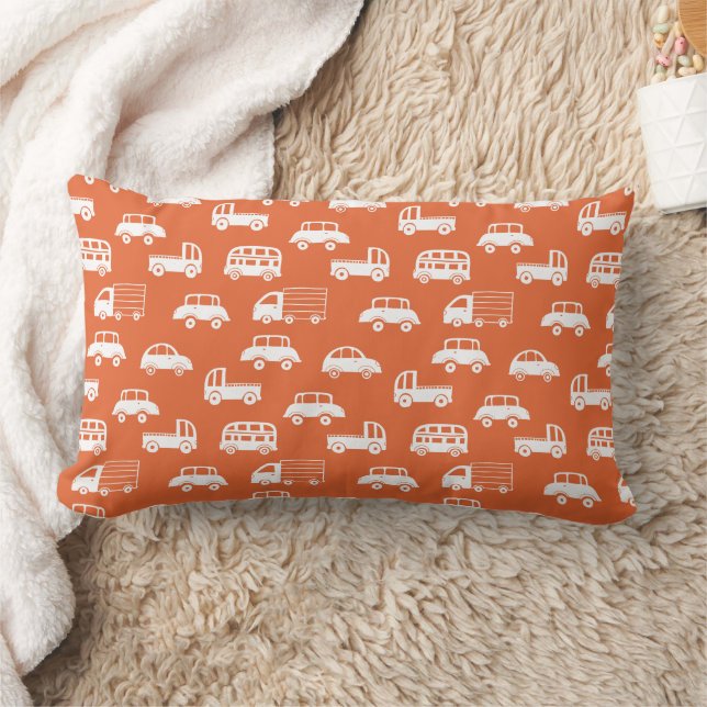 Kids Cute Toy Cars Trucks Buses Orange White Lumbar Cushion (Blanket)
