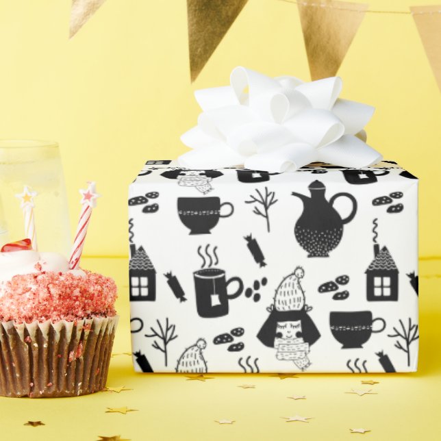 Kids Cute Warming Up Tea Cocoa Hot Chocolate Mug Wrapping Paper (Birthday Party)