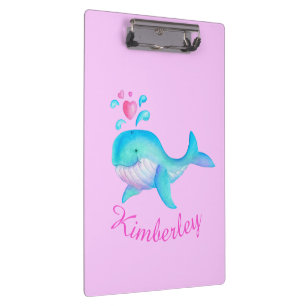 Kids cute whale art pink named clipboard