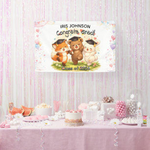 Kid's Cute Woodland Graduation Banner w/ Name